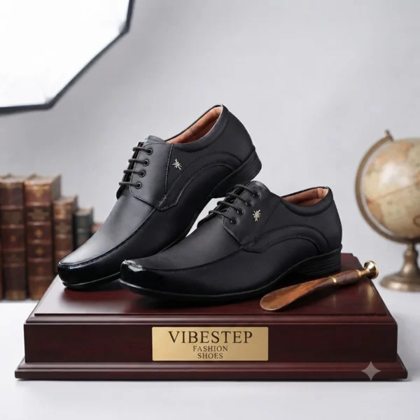 VibeStep Elegant Men's Lace-Up Shoes – Synthetic Leather, Black