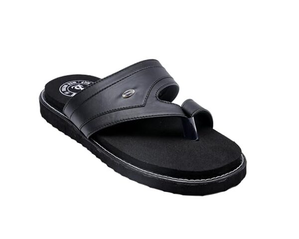 Men's Orthopedic Faux Leather Slippers | Comfortable Slip-On Toe-Post Chappals – Black