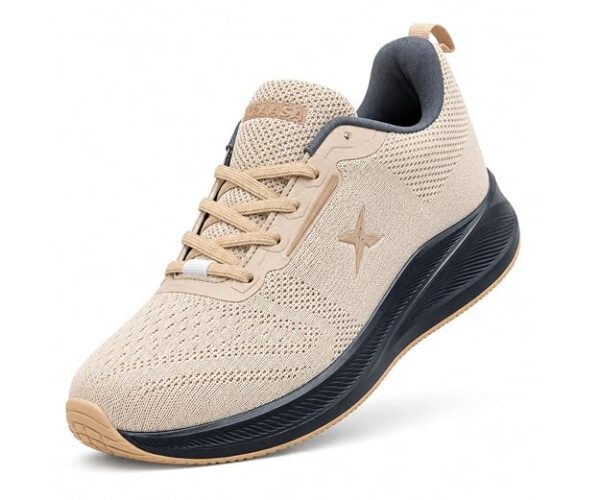 Kraasa – Men's Running Shoes, Breathable Knit Upper, Beige-Black