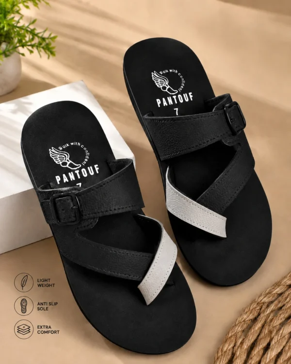 Pantouf – Men's Flip Flops with Decorative Buckle and Rubber Sole | Stylish Summer Flip Flops