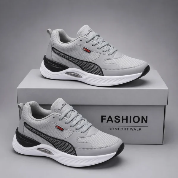 EDISSON Premium Men's Sneakers – Grey Sports Shoes, Nubuck Leather with Cushioned Support